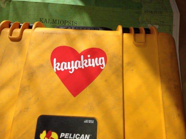 Heart Kayaking sticker on a Pelican Case